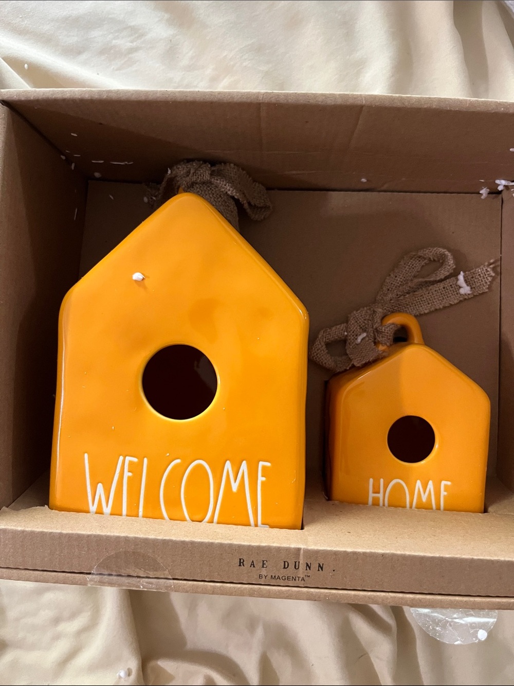 Rae Dunn Yellow Ceramic Birdhouse Pair - 'WELCOME' & 'HOME'